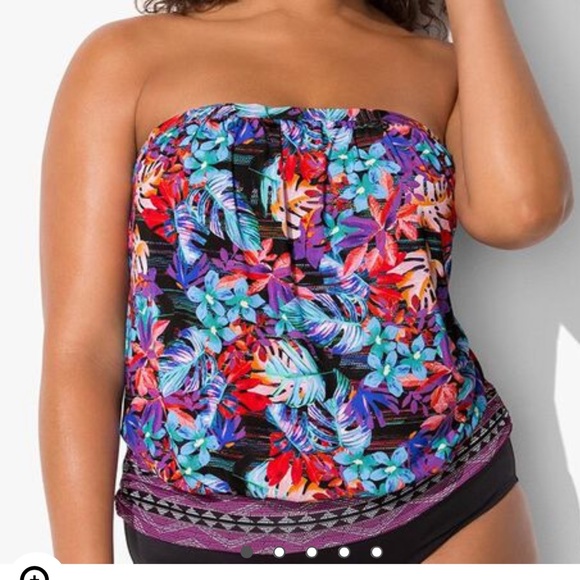 Swimsuits For All Swim Plus Size Bandeau Blouson Tankini Top With